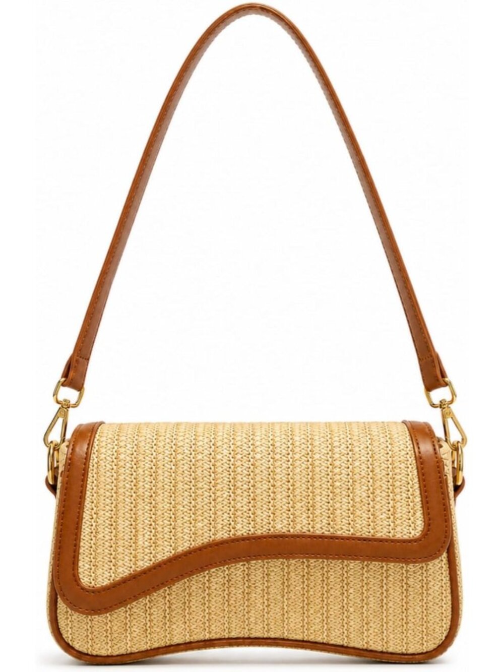 👜Women Straw Brown PU Leather Y2K Shoulder Bag Underarm Crossbody Travel Purse